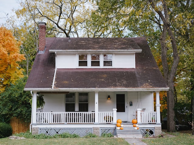 White bungalow with front porch